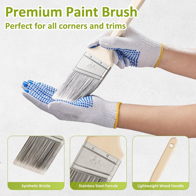 HOUIT House Paint Roller Kit with Extension Pole, Home Wall Painting Supplies Set, with Paint Brush, Paint Tray, Multi-Angle Paint Brush Extender - Image 5